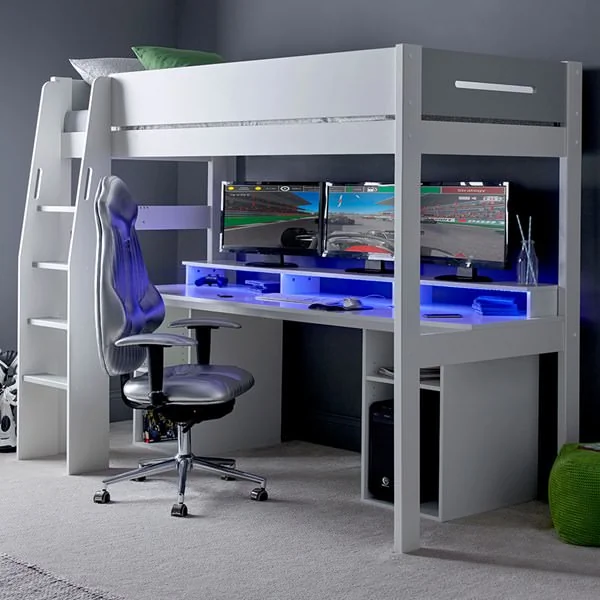 Urban grey high sleeper gaming PC kids bed from kids avenue