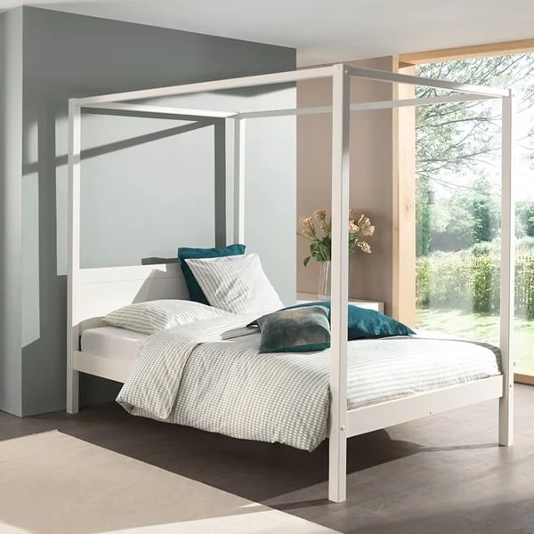 White pino four poster double bed 1