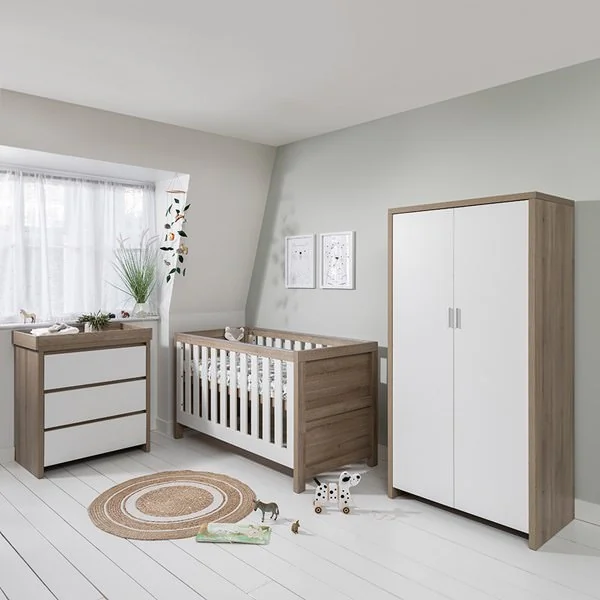 Modena 3 piece nursery furniture set in white and oak