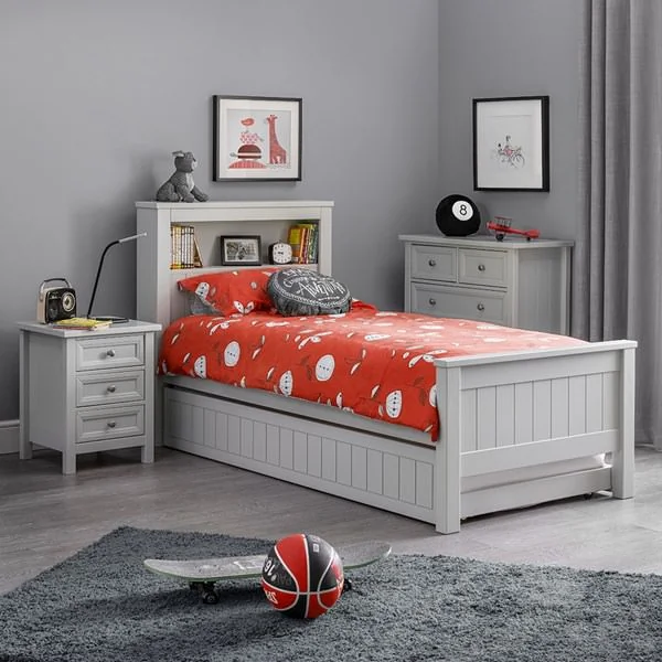 Maine bookcase bed in dove grey with trundle bed