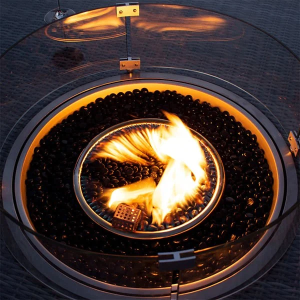 Modern fire pit dining table with 6 seats