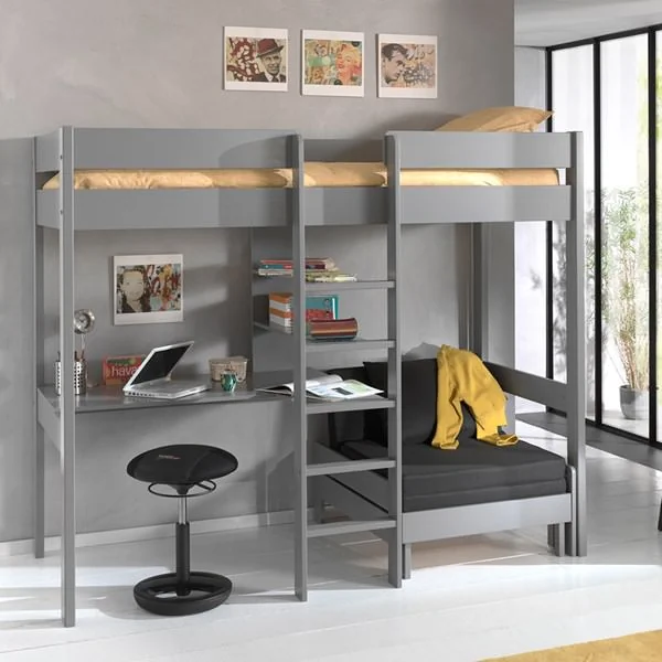 Pino kids high sleeper with sofa bed and desk in grey