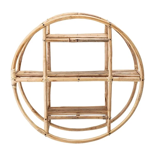 Wall mounted round shelf in natural cane