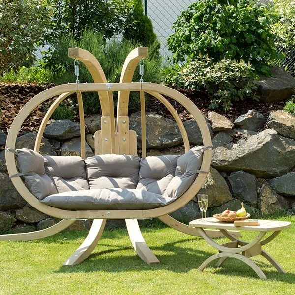 Contemporary nest swing seat with detachable cushions in taupe