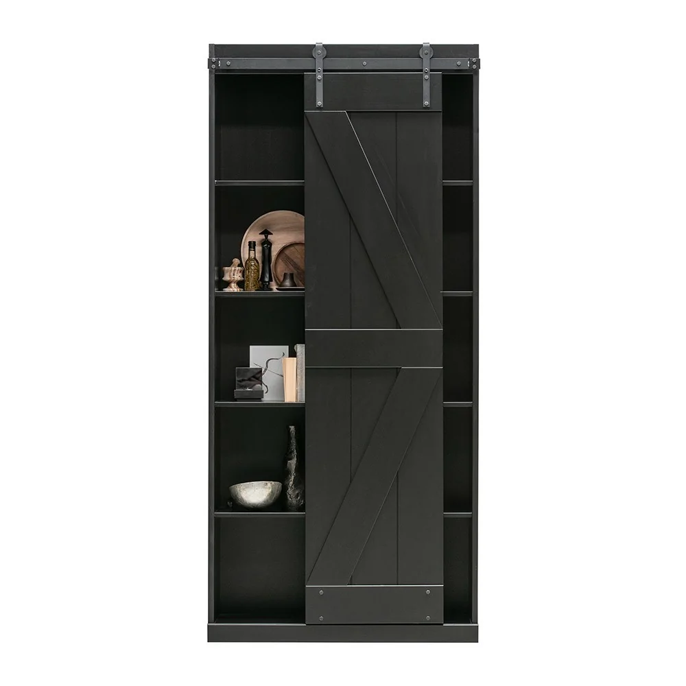 Wooden black cabint with sliding doors