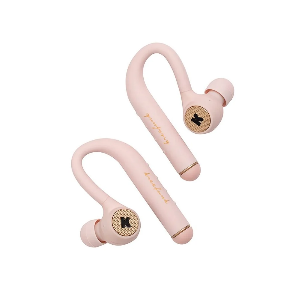 Womens dusty pink and gold wireless earphones