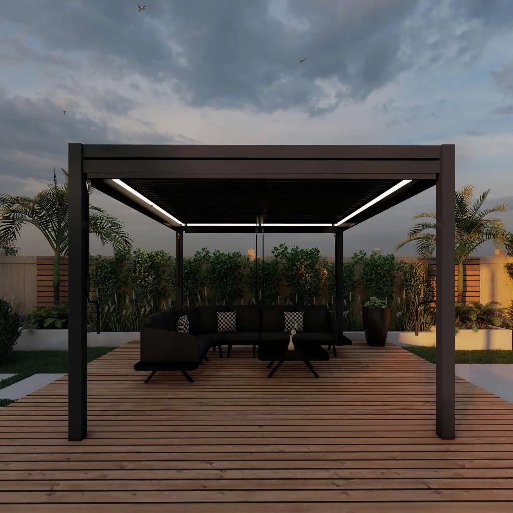 Maze rattan 3 pergola with roof and LED lighting
