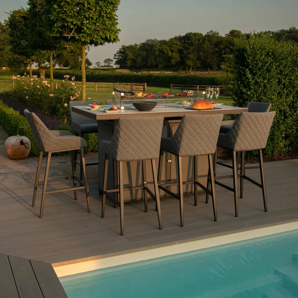Maze rattan regal 8 seat fire pit bar table and chairs