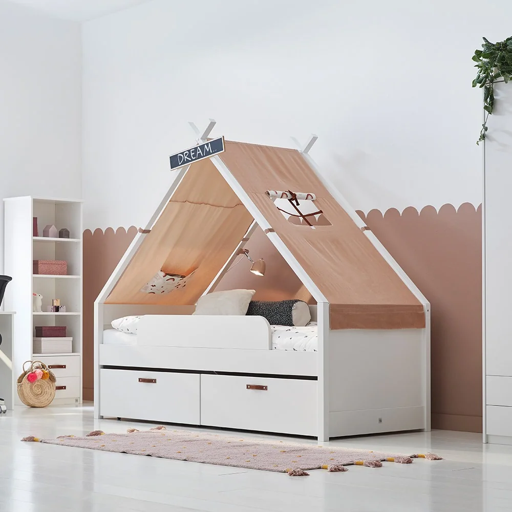White tipi day bed from coolkids with rainbow canopy