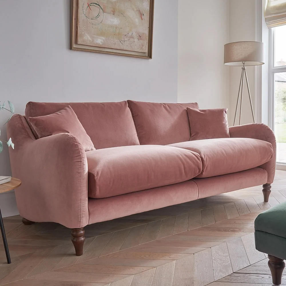 Cumulo dusty pink velvet 3 seater sofa with walnut feet
