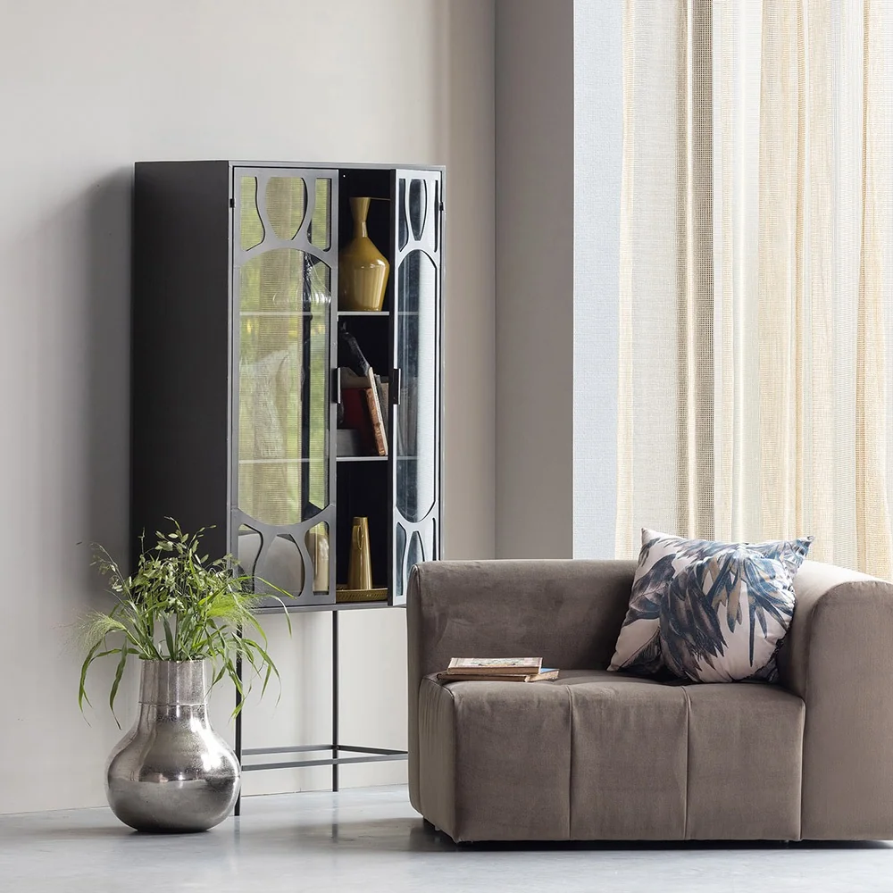 Gracious black metal display cabinet with 2 doors from bepurehome