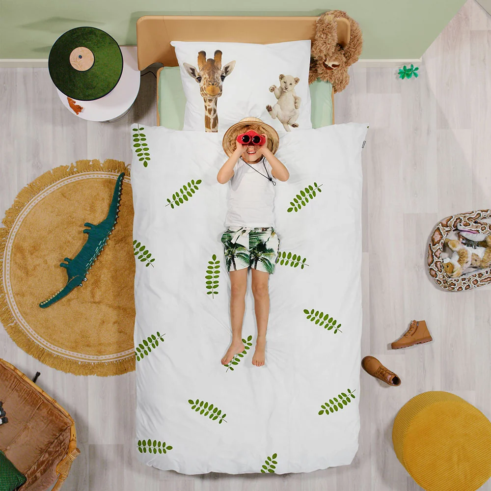 Kids cotton duvet cover set with giraffe and lion