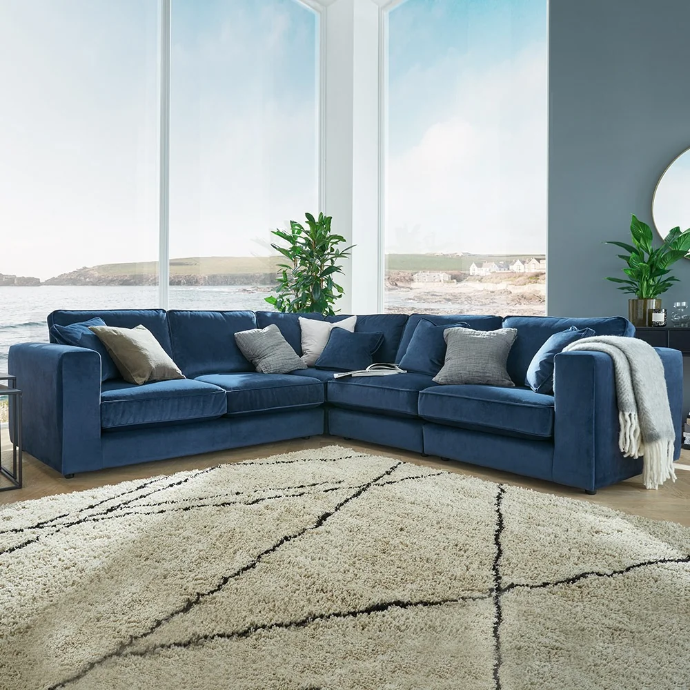 Nimbus blue velvet modular corner sofa
