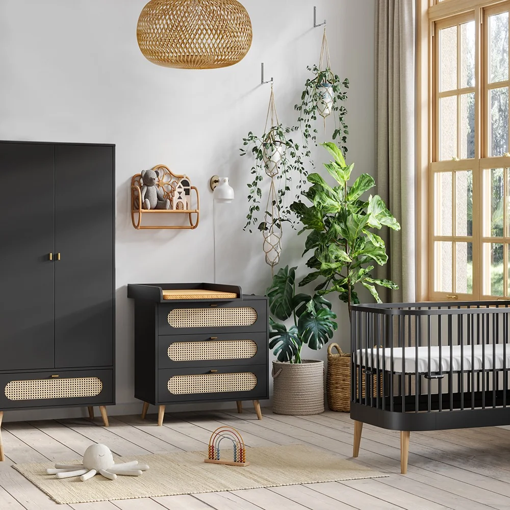 Vox canne nursery furniture 3 piece set in black and natural