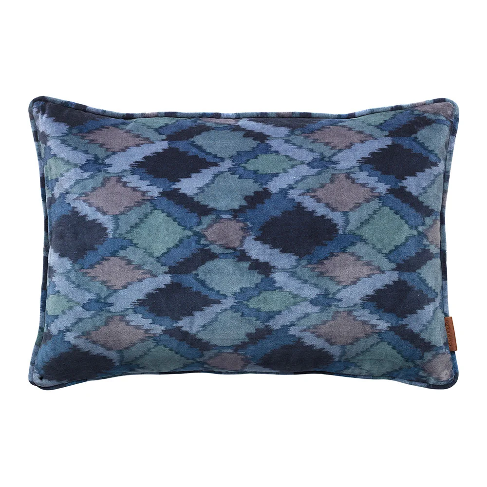 Camouflage print velvet cushion in blue