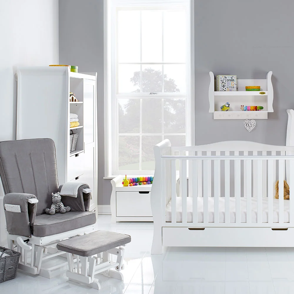 Obaby stamford sleigh cot bed with matching nursery furniture