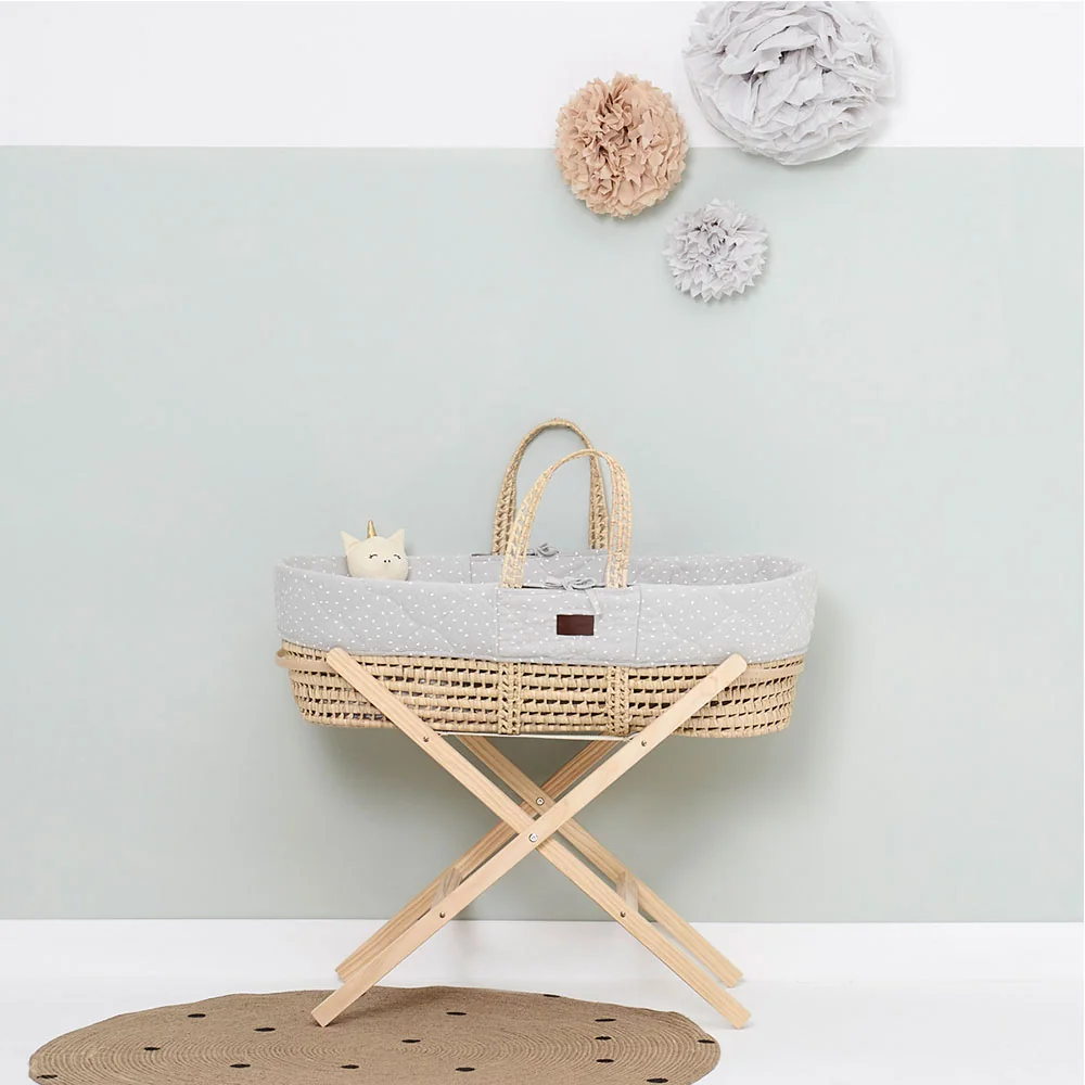 Quilted printed dove grey moses basket