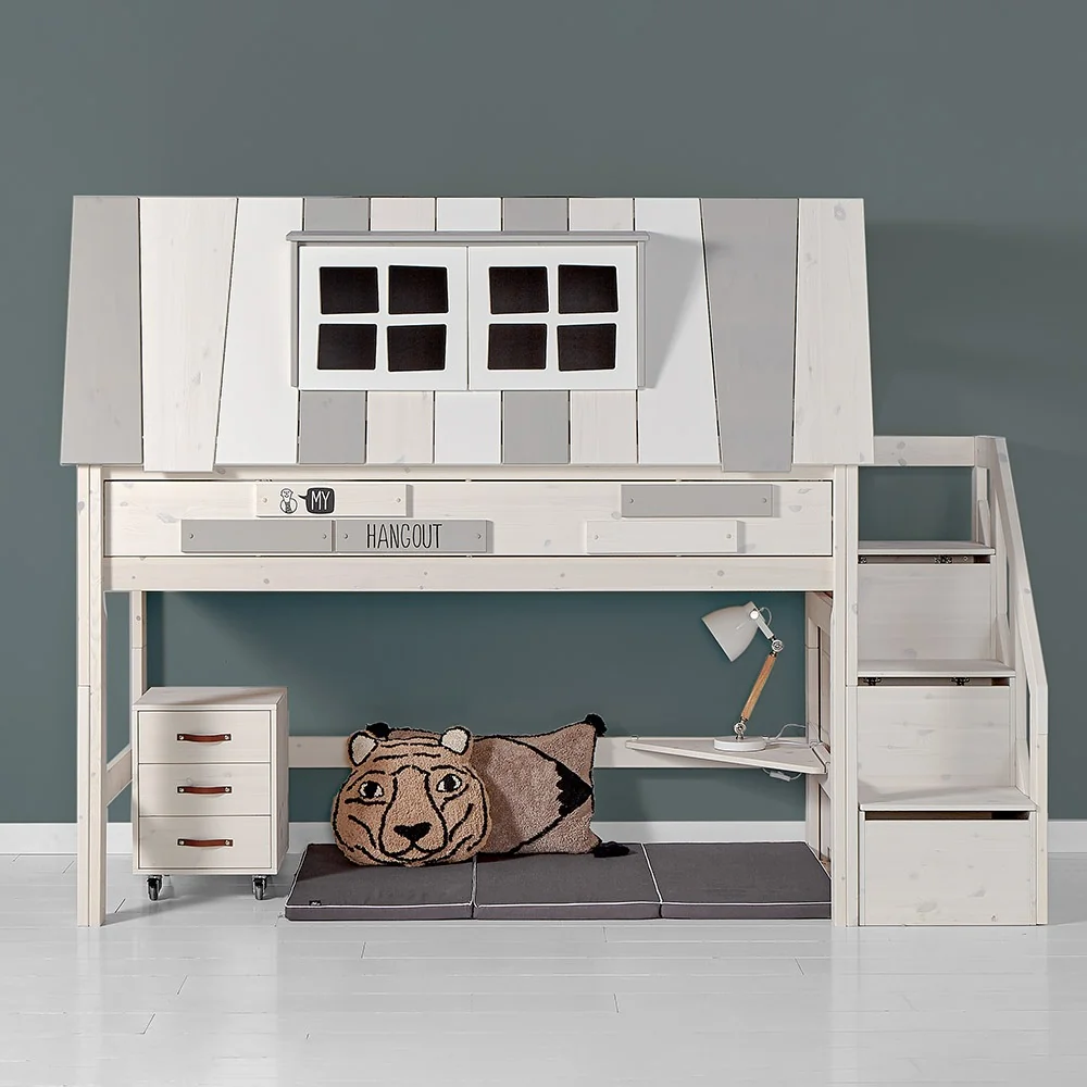 Semi high hangout kids bed with step ladder