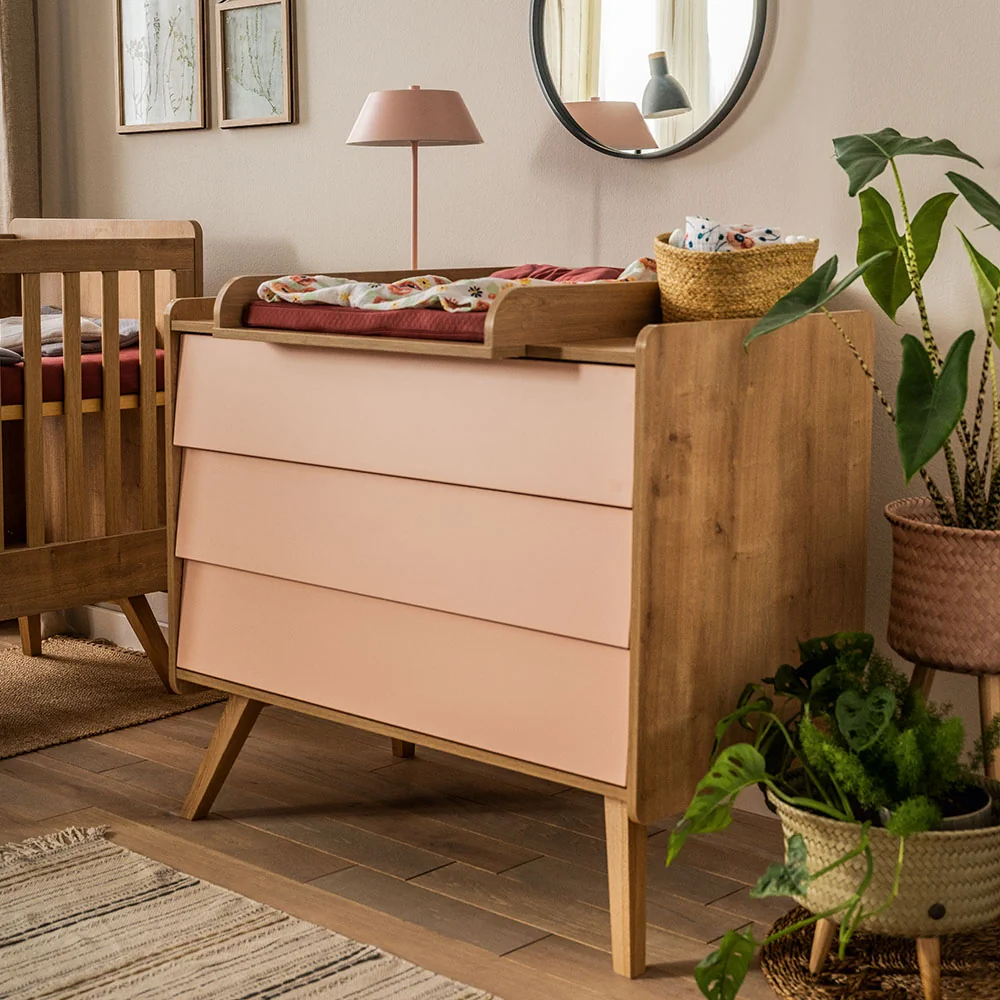 Vox vintage 3 drawer dresser with pink fronts