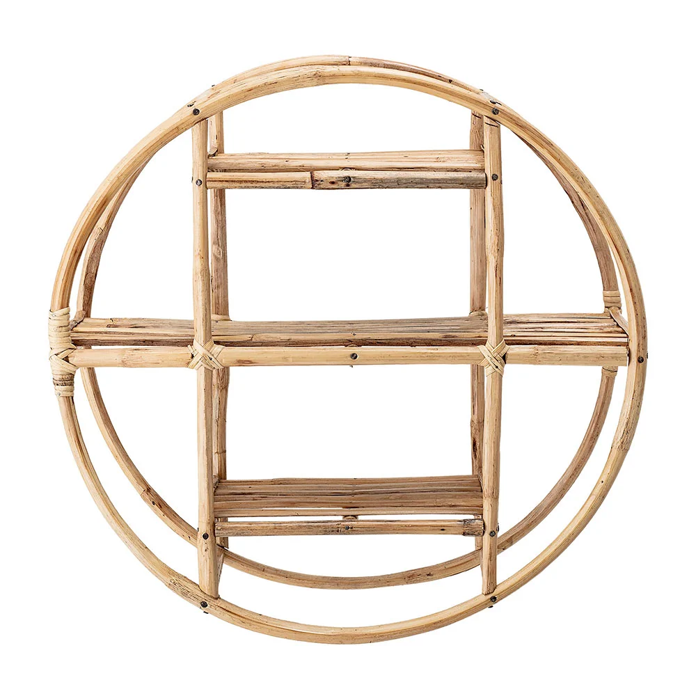 Wall mounted round shelf in natural cane