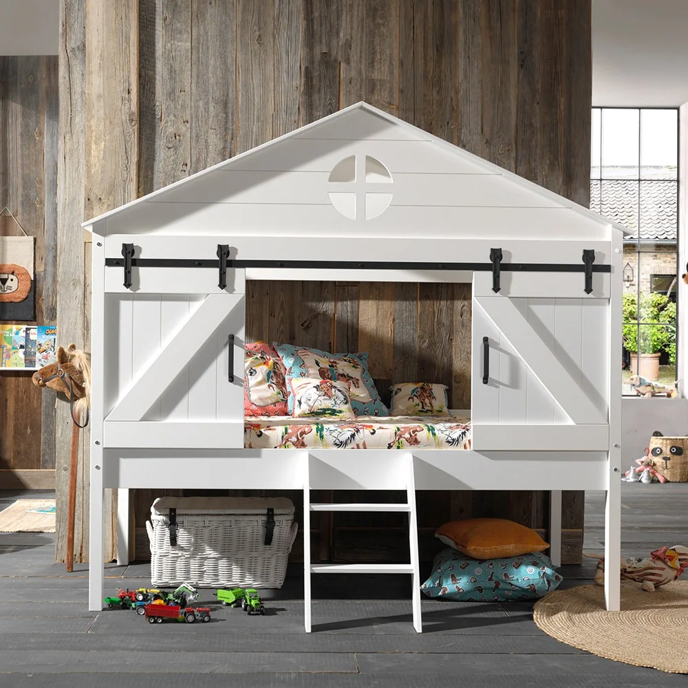 White barny single kids bed