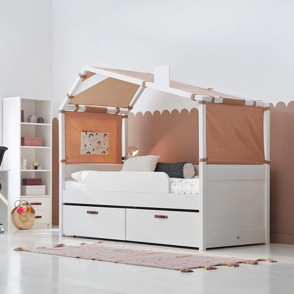 White hut day bed with rainbow canopy from coolkids