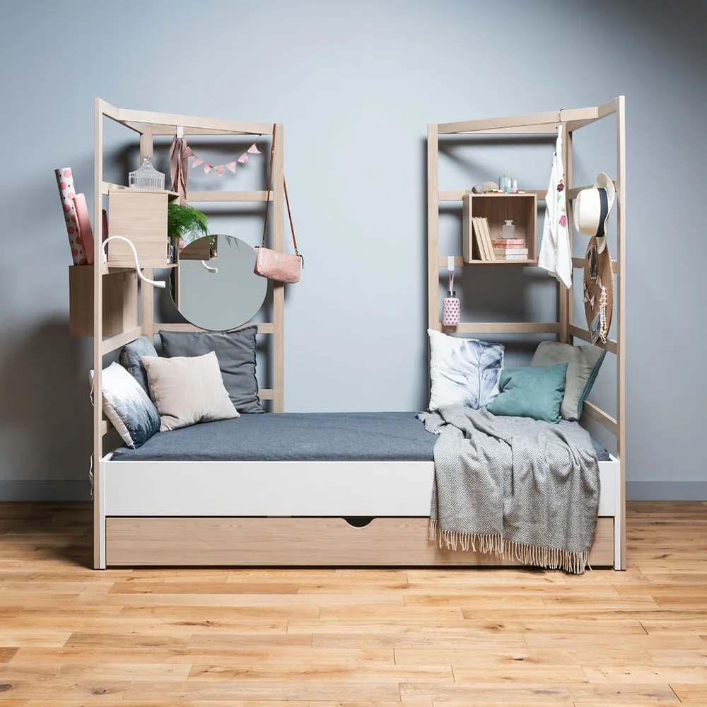 Stige kids customisable single bed with wooden ladders
