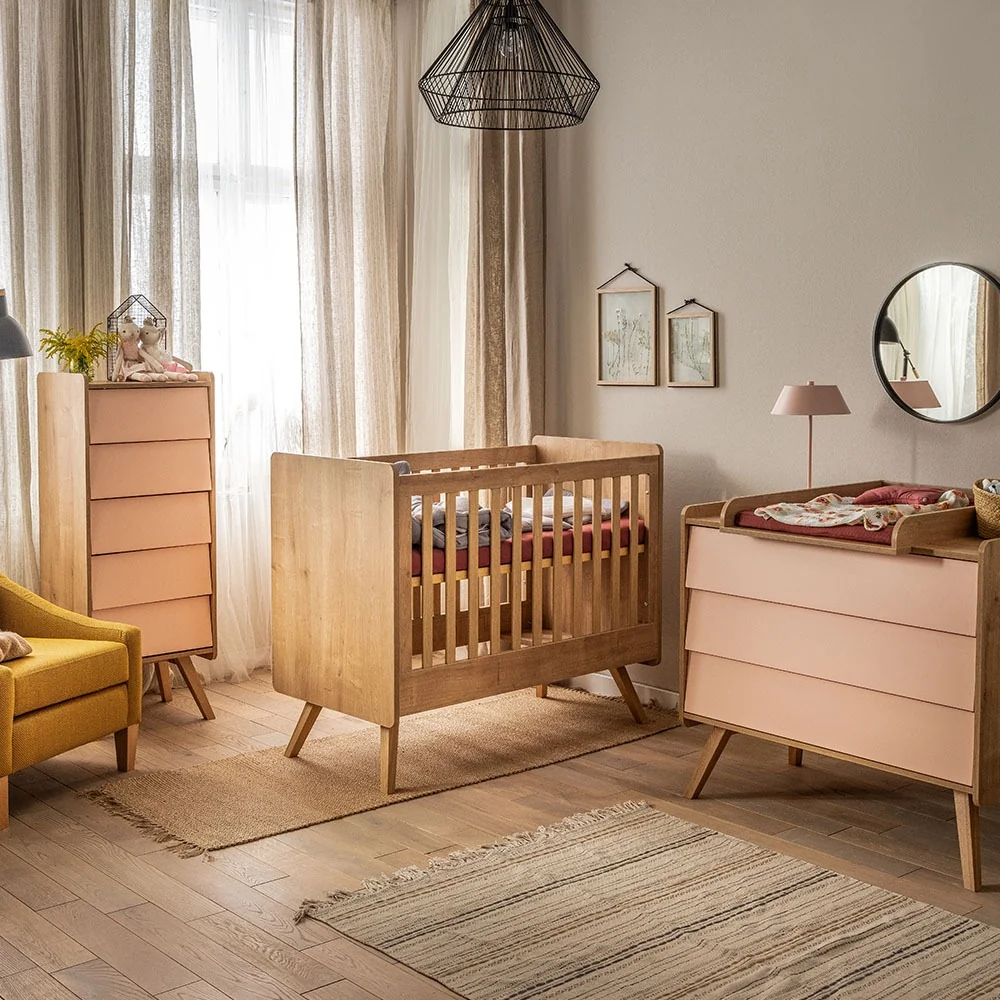 Vox vintage wooden nursery set with pink details lifestyle