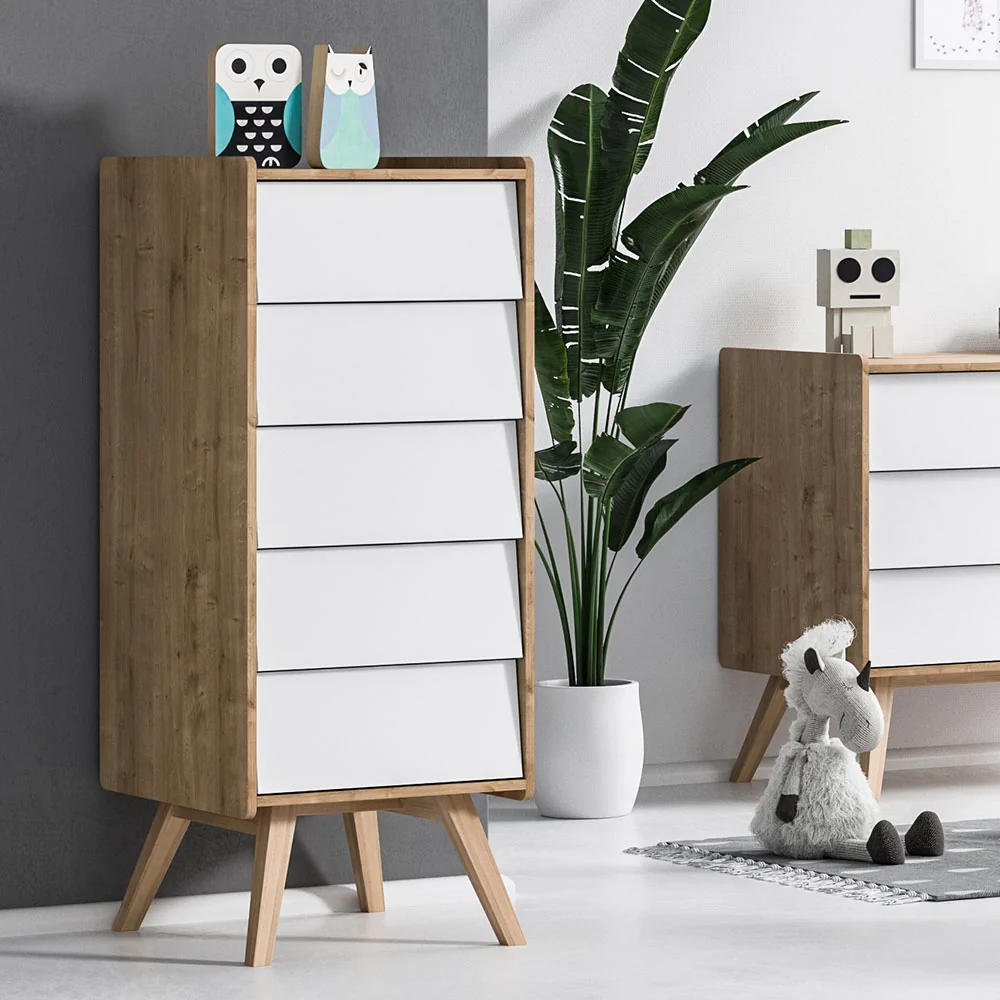 White fronted vintage tall chest of drawers