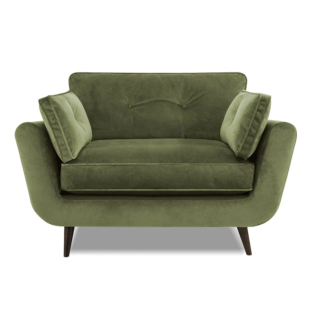 Zephyr green velvet chair with arm bolster cushions