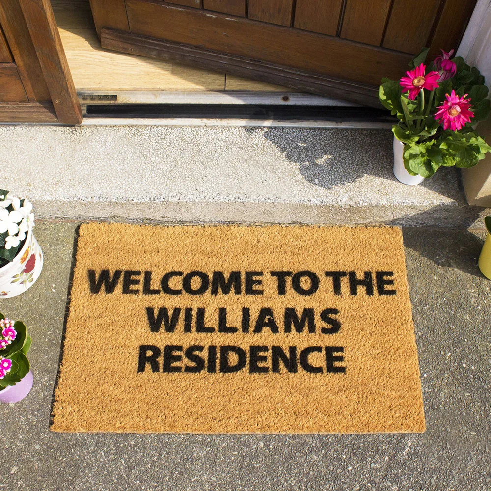 Personalised front door welcome mat in black
