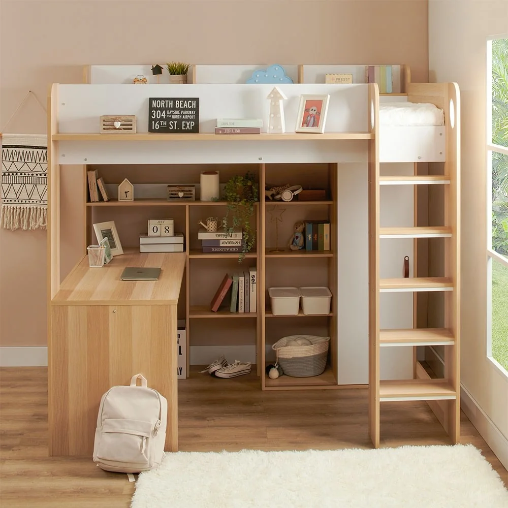 Ava wooden high sleeper with desk and storage