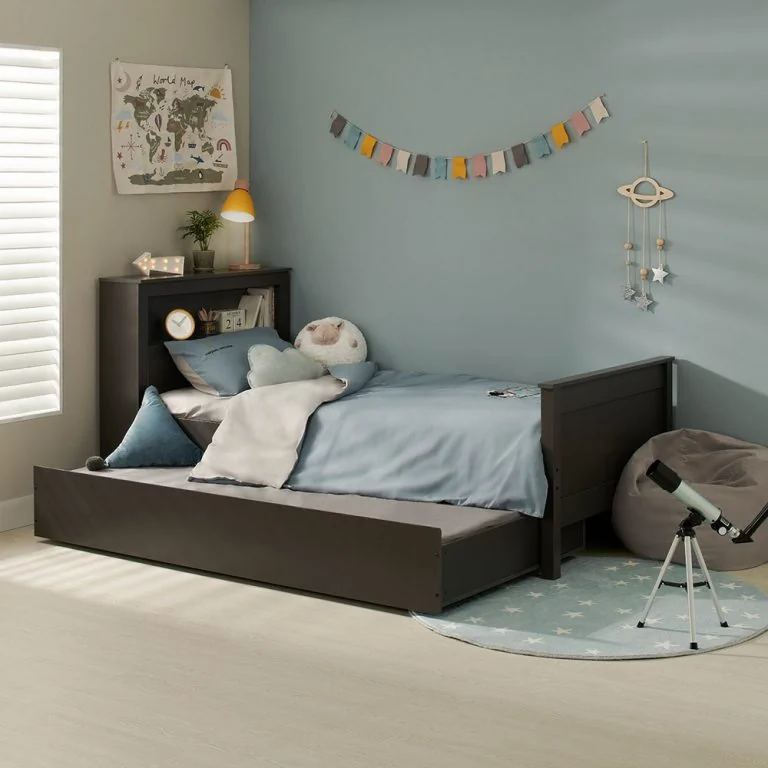 Fraser dark grey single bed with trundle drawer