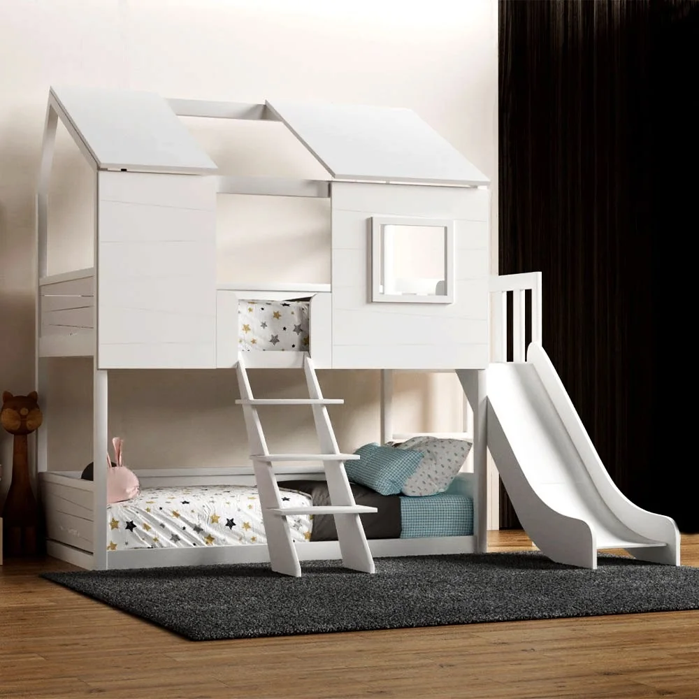Kids adventure bunk bed white with slide