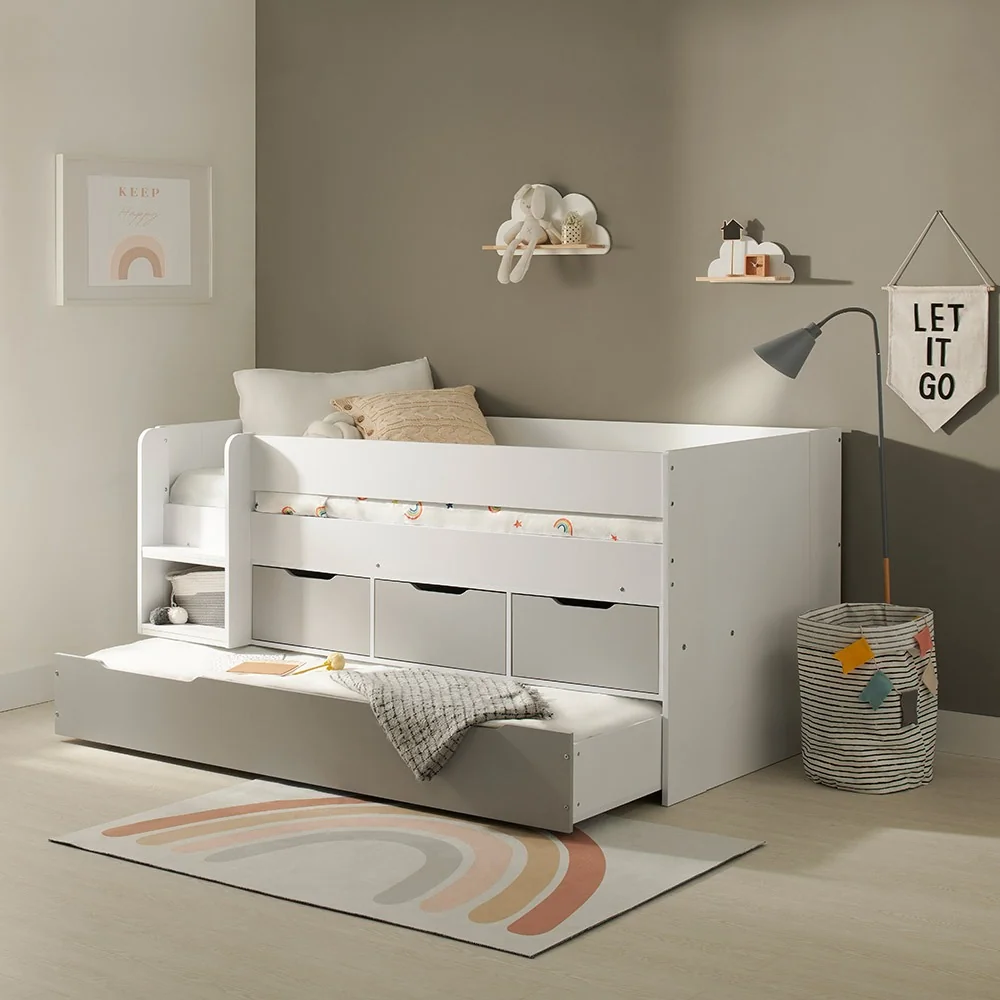 Lars kids low cabin bed with pull out trundle bed 1