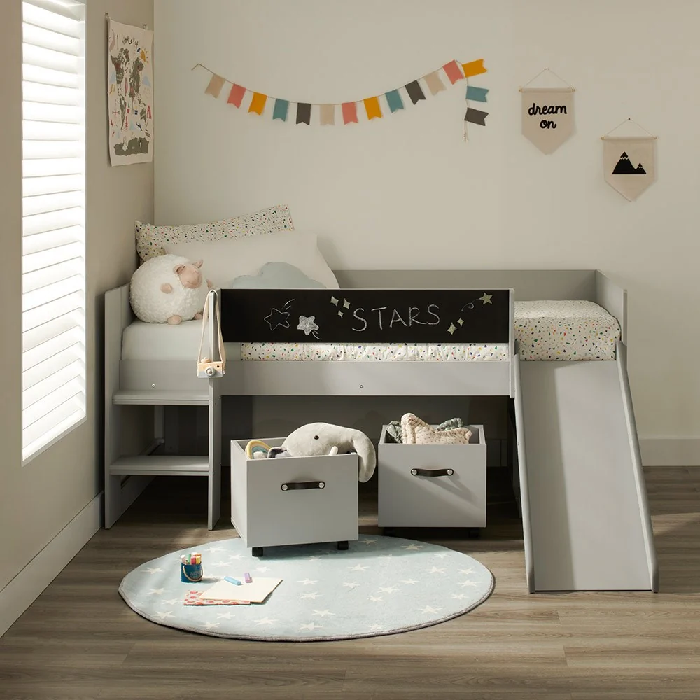 Maxxi kids slide bed with chalkboard front and storage 1