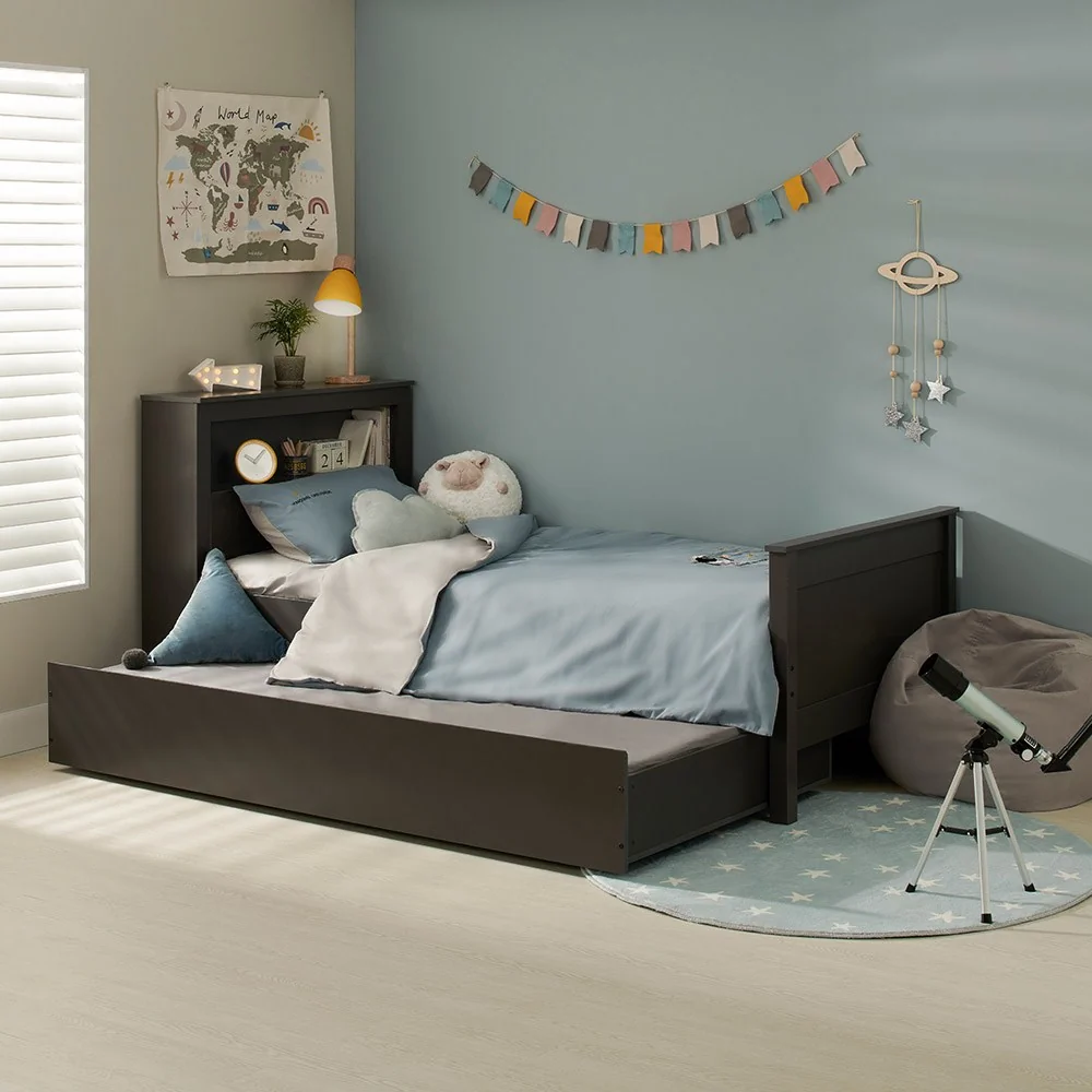 Fraser dark grey single bed with trundle drawer