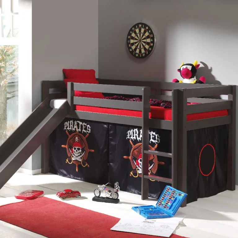 Pino mid sleeper with slide pirate curtain