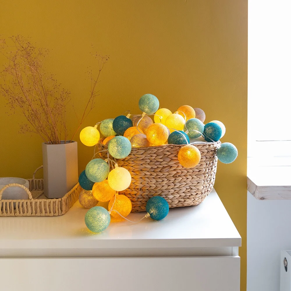 Yellow and blue fairy lights home decor