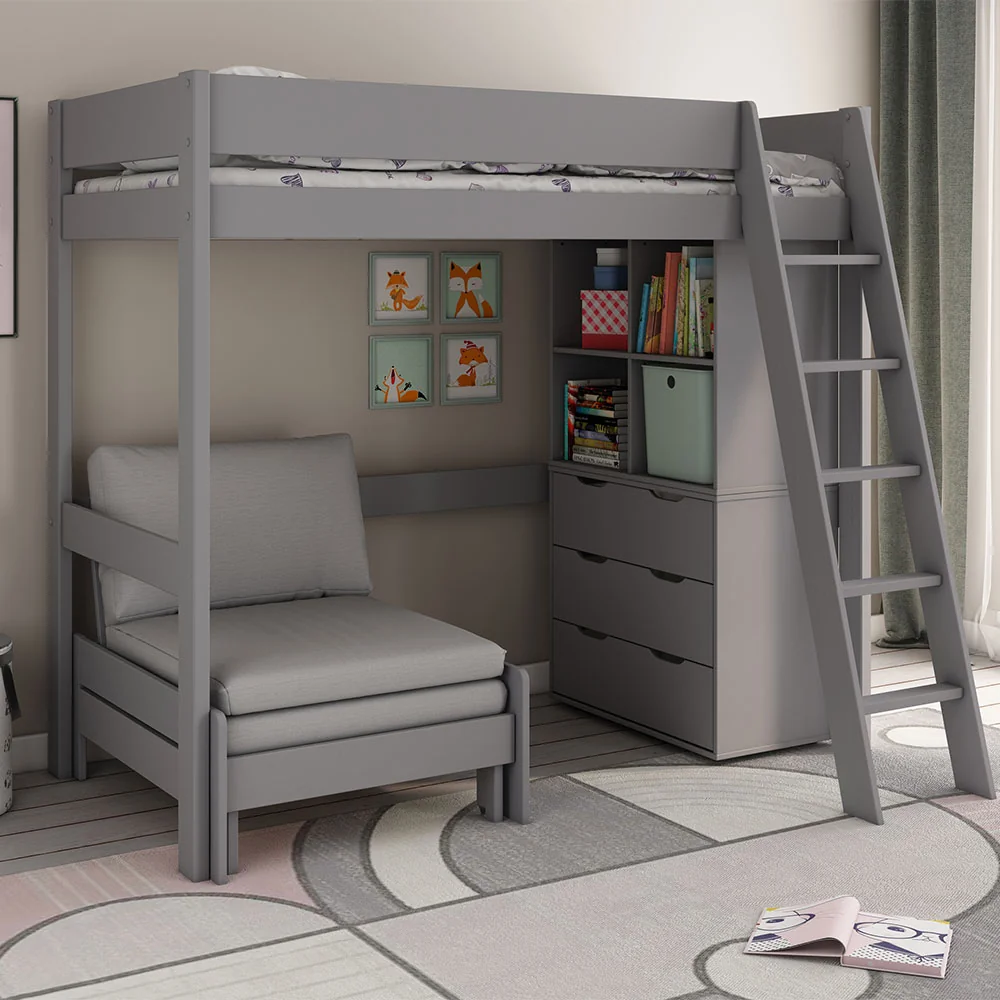 Estella high sleeper with chair bed and storage