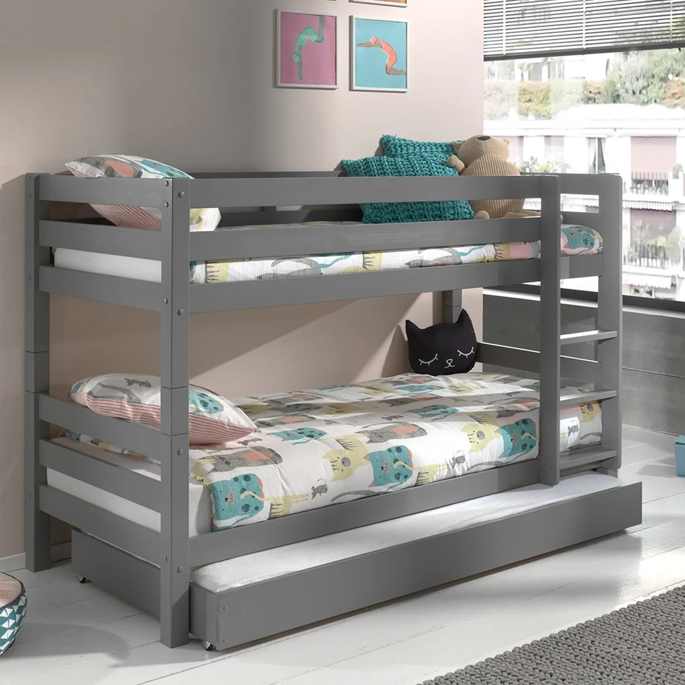 Pino grey bunk bed with trundle drawer