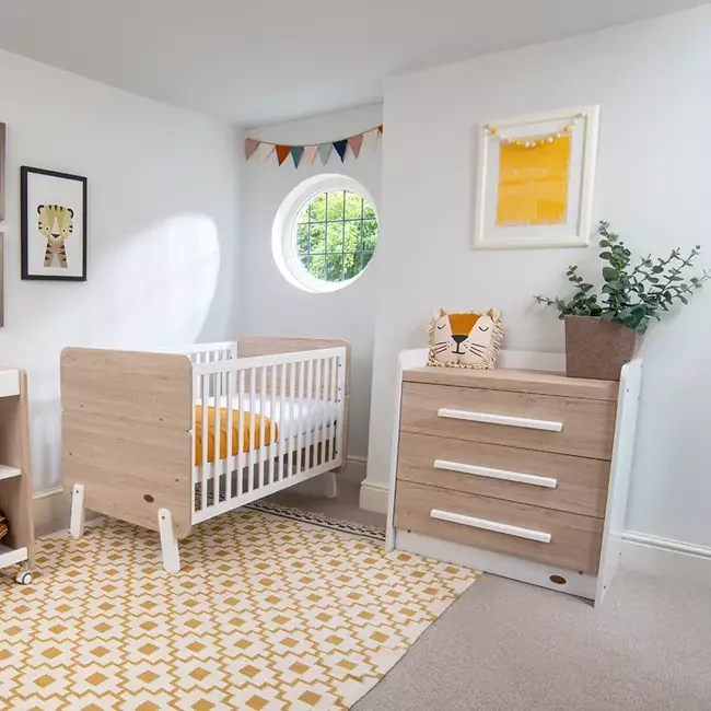 2 piece white and oak cot bed and drawers