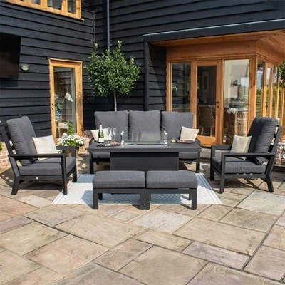 3 seat sofa set with firepit and footstools