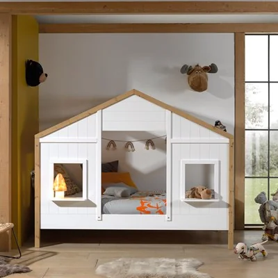 Babs 90 kids house bed in white and pine