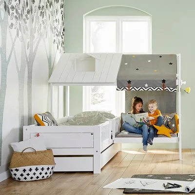 Beachhouse kids bed with canopy and bench