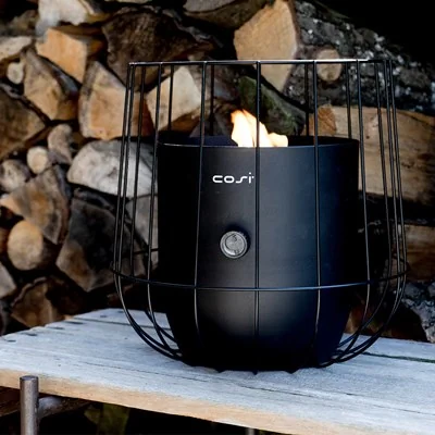 Black basket style fire pit