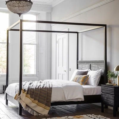 Boho black wood bed