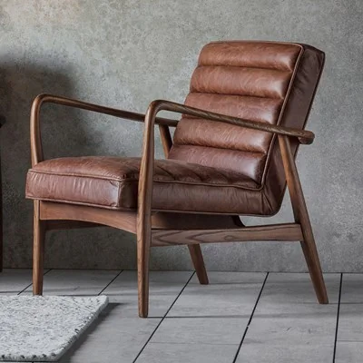 Brown leather padded seat armchair