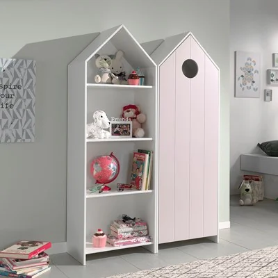 Casami bookcase in white with pink wardrobe