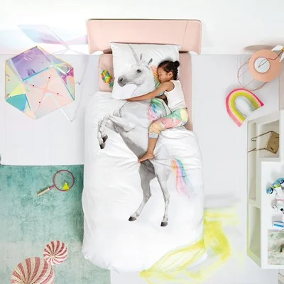 Childrens rainbow unicorn SNURK cotton duvet cover set
